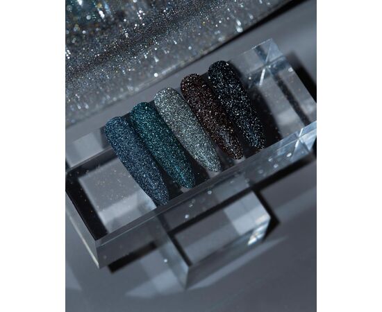 HELLO. Reflective Gel Polish, PLAYFULL, 15 ml, gel polish, dark green with silvery light particles
