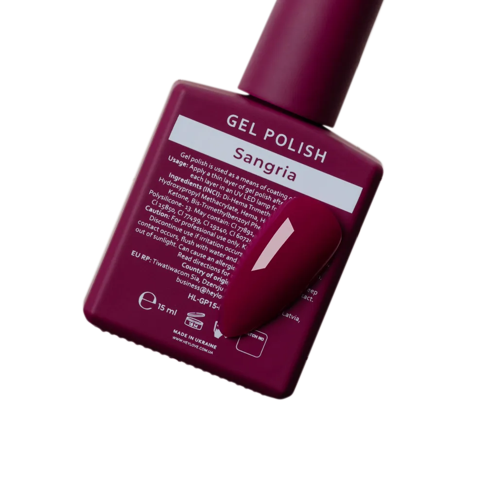 HEYLOVE. GEL POLISH, SANGRIA, 15 ML