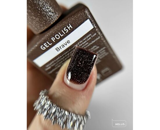HELLO. Reflective Gel Polish, BRAVE, 15 ml, gel polish, brown with silver light particles