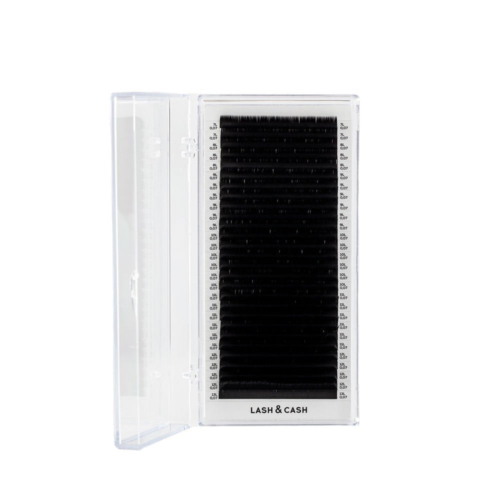 Black eyelashes for extensions LASH&CASH D 0.10, mix 28 lines, SCULPTOR