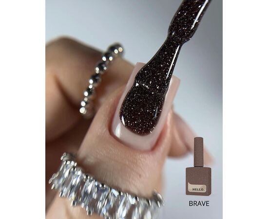 HELLO. Reflective Gel Polish, BRAVE, 15 ml, gel polish, brown with silver light particles