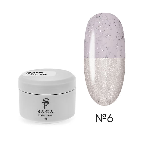 Saga Professional Gel for increasing (saga) Builder Night Gel Light -cutting gray No. 6 15 ml