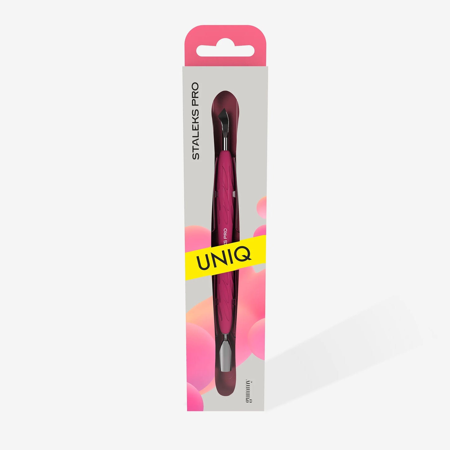 Manicure Pusher Gummy With Silicone Handle UNIQ 10 TYPE 4.2 (Rounded Narrow Pusher And Bent Blade)