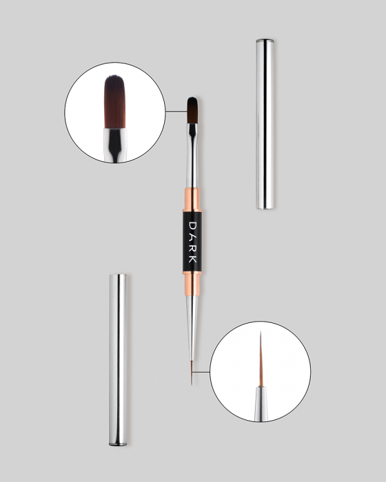 DARK DOUBLE-SIDED BRUSH (LINER 10 MM + ROUNDED GEL 12 MM) (UPDATED DESIGN)