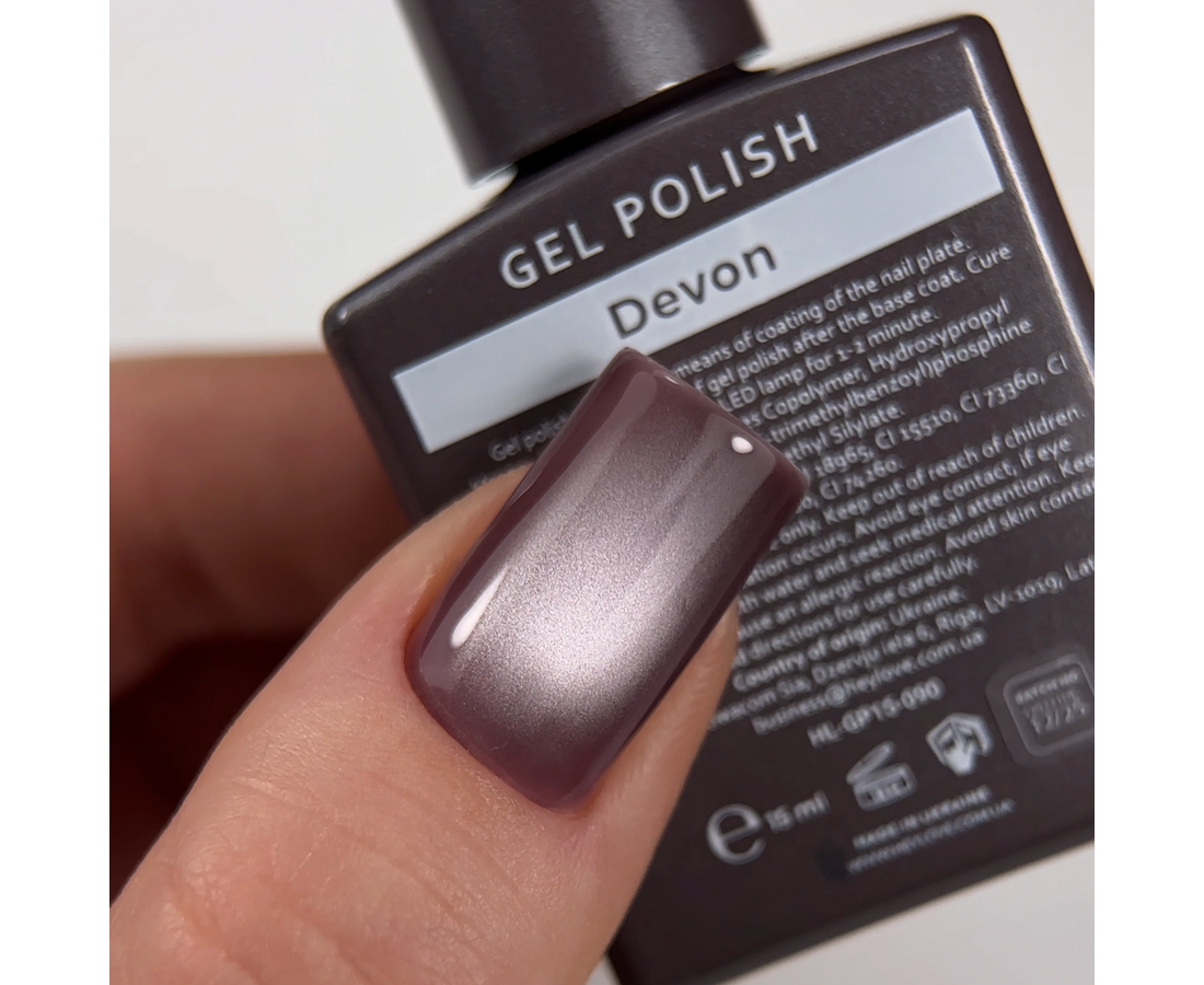 HEYLOVE. CAT'S EYE GEL POLISH, DEVON, 15 ML, GEL POLISH "CAT'S EYE", GRAY-LILAC