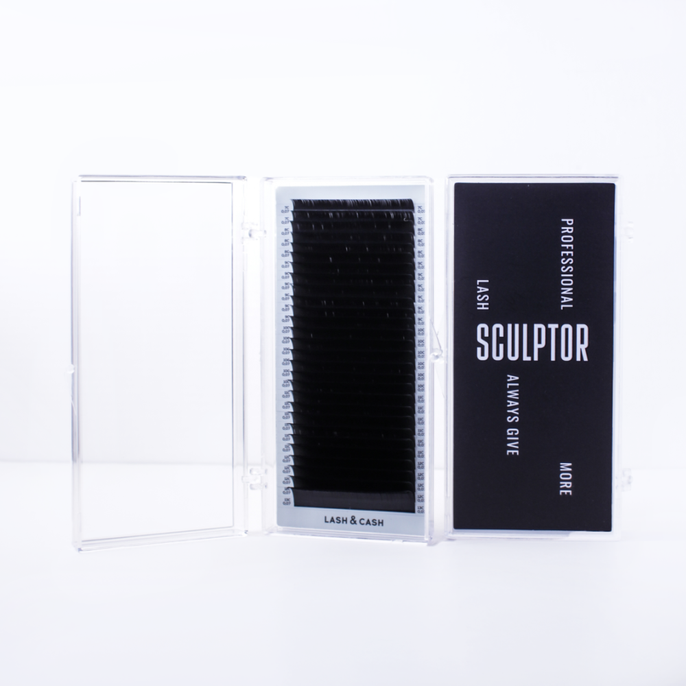Black eyelashes for extensions LASH&CASH,CC 0.10 MIX  mix 28 lines, SCULPTOR
