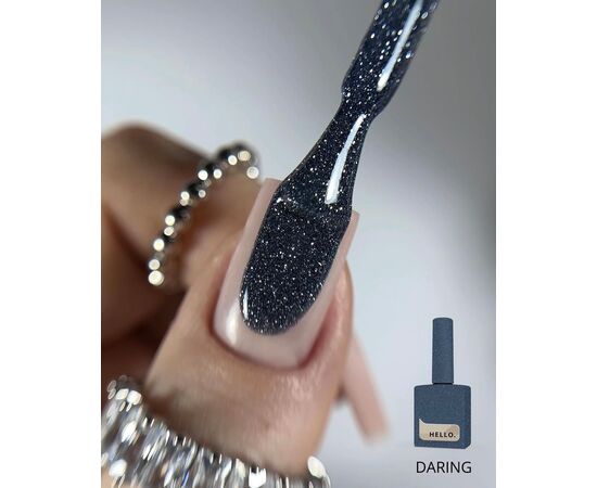 HELLO. Reflective Gel Polish, DARING, 15 ml, gel polish, dark blue with light-colored particles