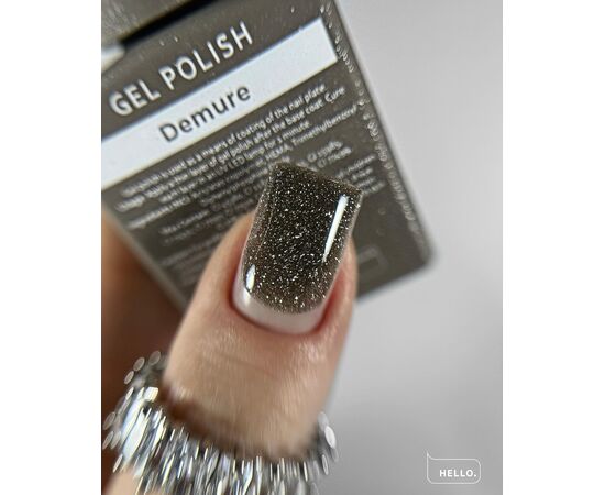 HELLO. Reflective Gel Polish, DEMURE, 15 ml, gel polish, gray-beige with light-colored particles