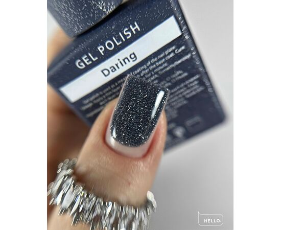 HELLO. Reflective Gel Polish, DARING, 15 ml, gel polish, dark blue with light-colored particles