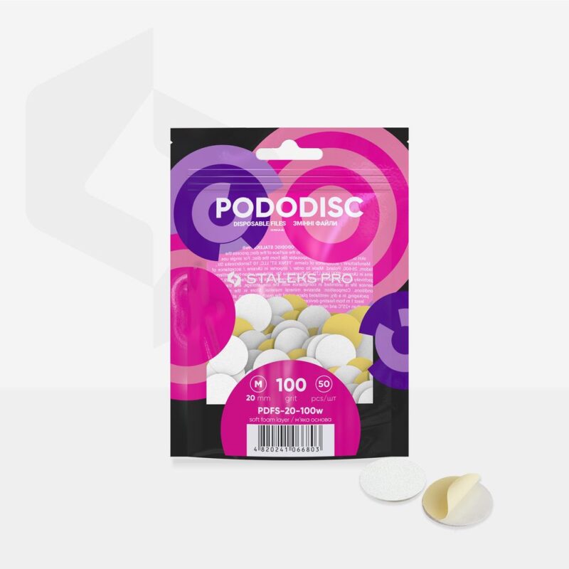 Disposable white files on soft foam layer for pedicure disc PODODISC M EXPERT 100 grit (50 pcs)