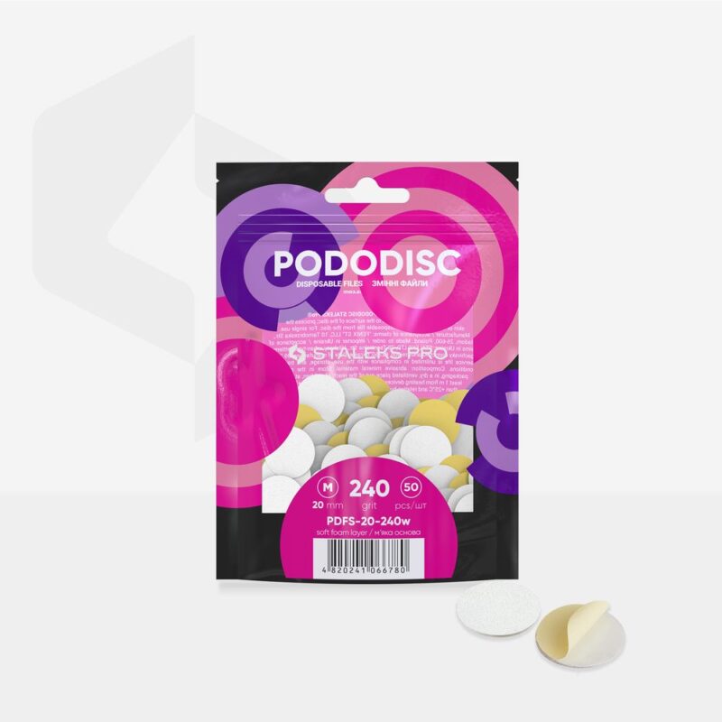 Disposable white files on soft foam layer for pedicure disc PODODISC M EXPERT 240 grit (50 pcs)