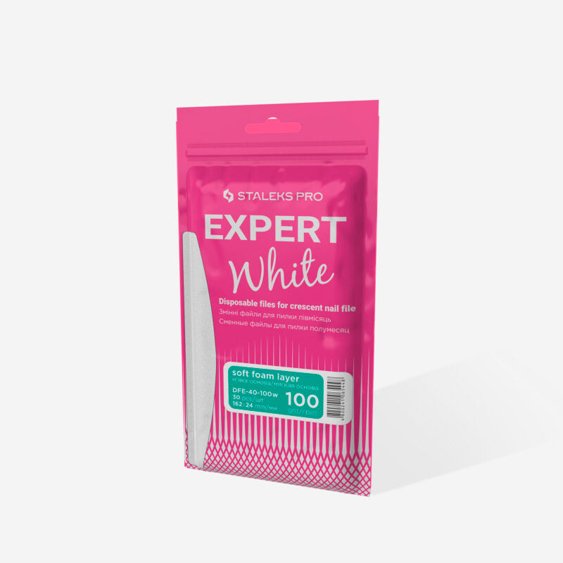 Disposable white files for crescent nail file on a soft foam layer EXPERT 40 100 grit (30 pcs)